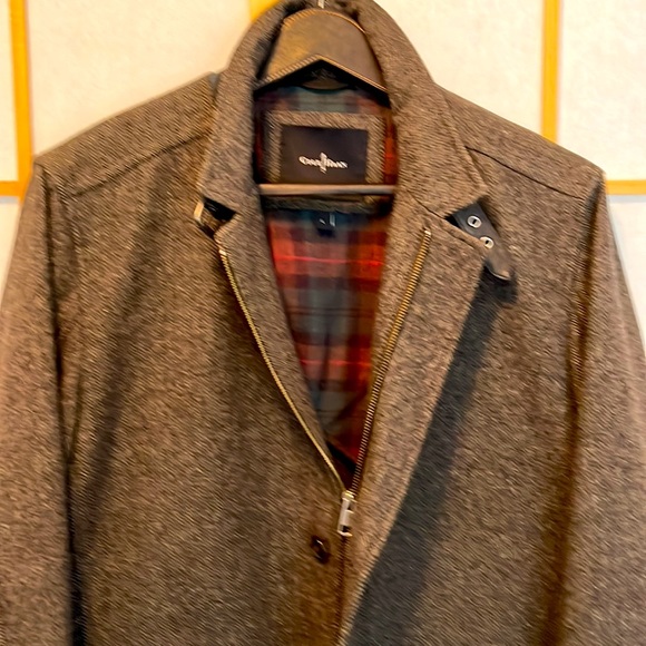 Cole Haan Car Coat Dark Brown Herringbone, Lambskin Trim - Picture 7 of 14